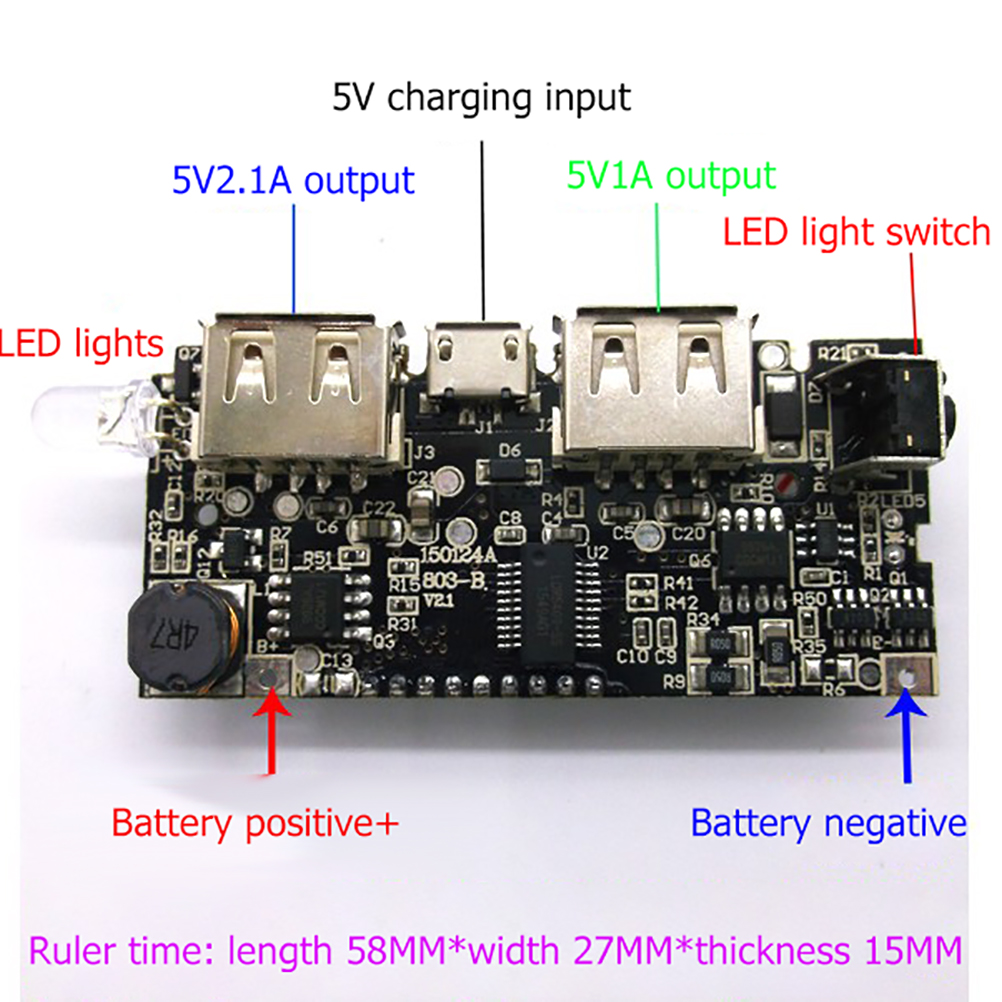 18650 Akku-lademodul Powerbank-leiterplatte Modul Dual Usb 5v 1a/2,1a Akku-lademodul