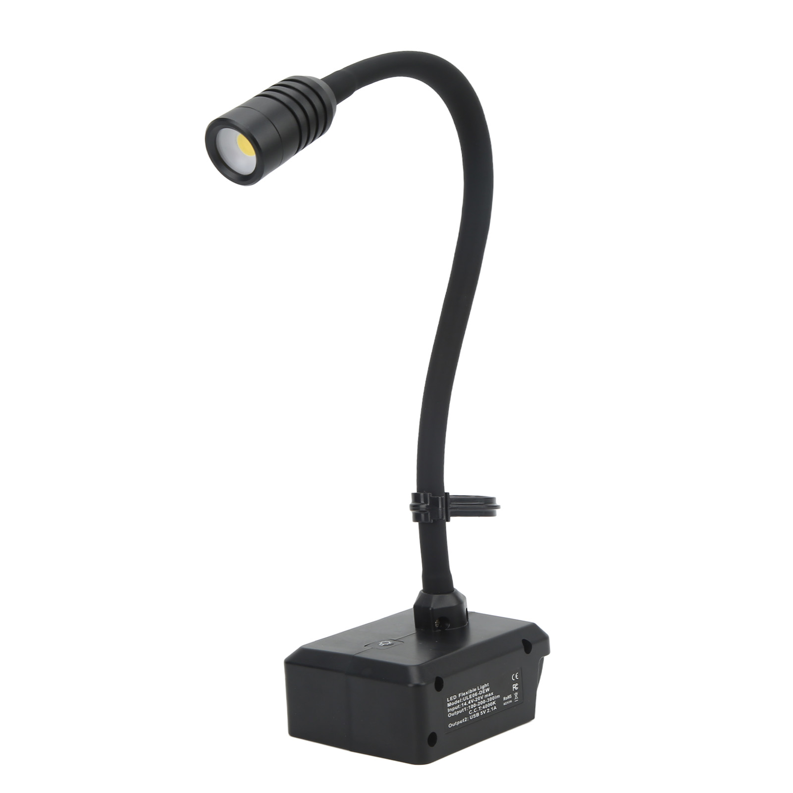 Kabellose Led-arbeitsleuchte Mit Schwanenhals, 3 Leuchtmodi, Zwei Usb-anschlüsse Und Haken Für 14,4–20-v-akkus