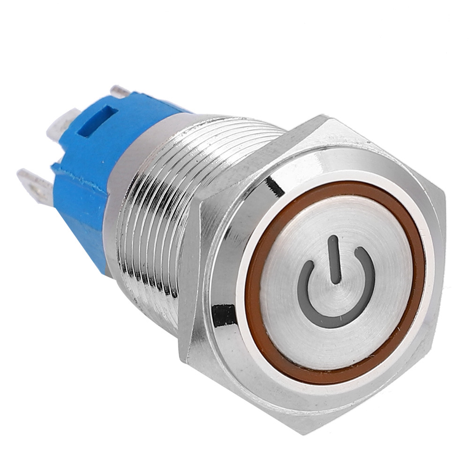 Gelber Led-druckknopfring Aus Metall Mit Flachem, Rundem Kopf, Selbstrückstellung Und Betriebssymbol, 16 Mm, 12 V