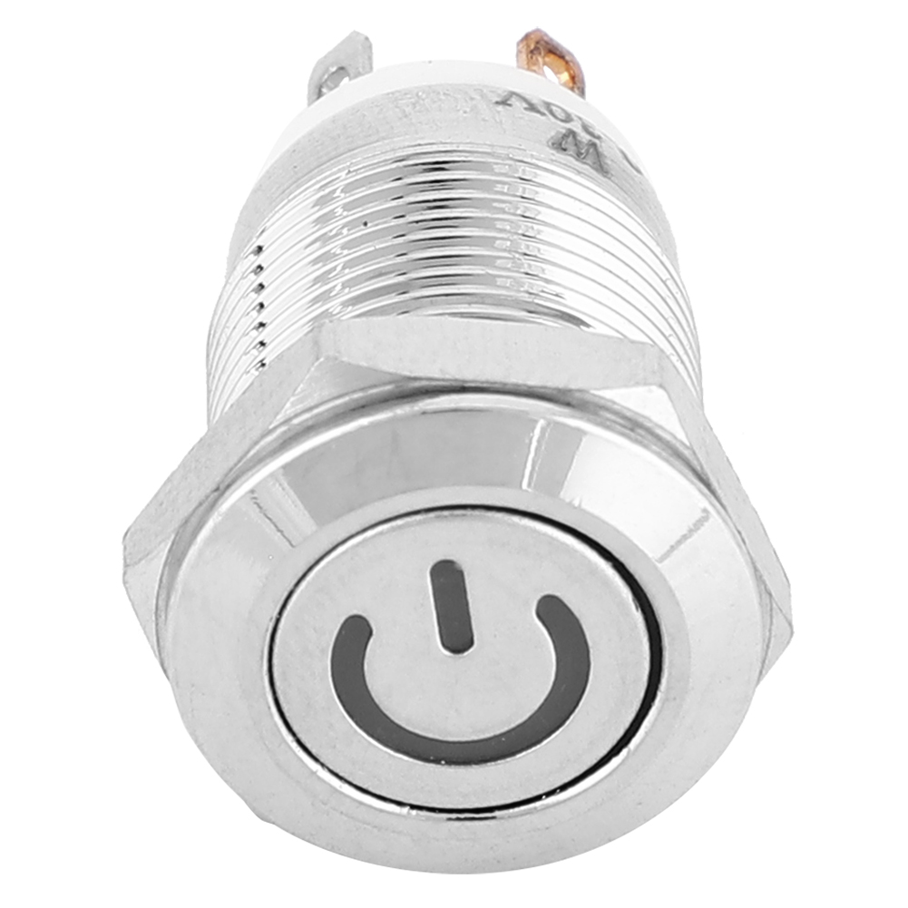 12-mm-metall-tastenschalter Mit Betriebssymbol, Weißer Led-beleuchtung, Selbstrückstellung, 1 Schließer (24 V)