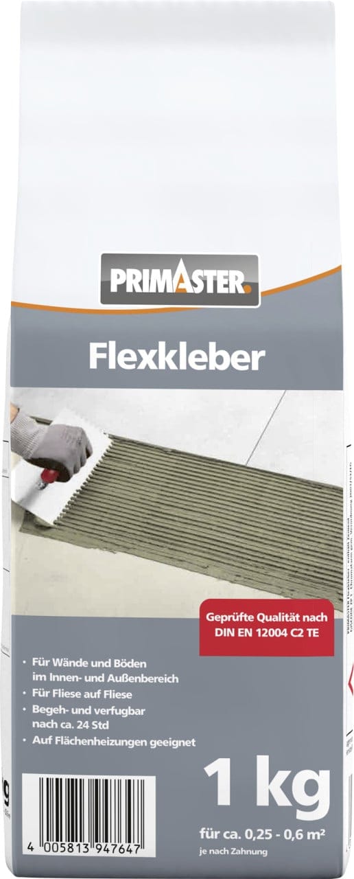 Flexkleber Grau 1kg Fliesenkleber für Wand- & Bodenfließen Innen&Außen - Primaster