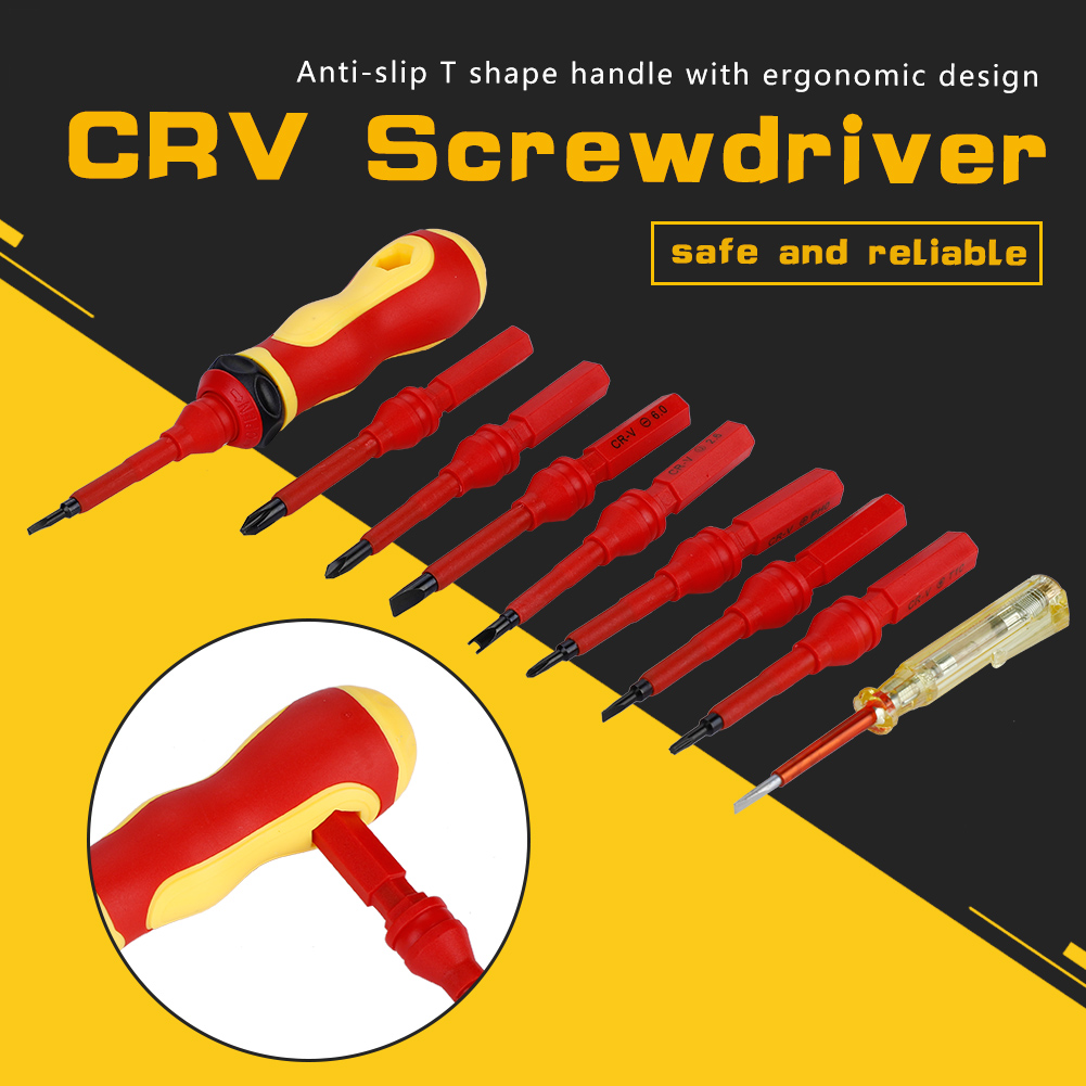 10-in-1 Isoliertes Crv-schraubendreher-set, 500 V, Elektriker-schraubendreher Mit Prüfstift