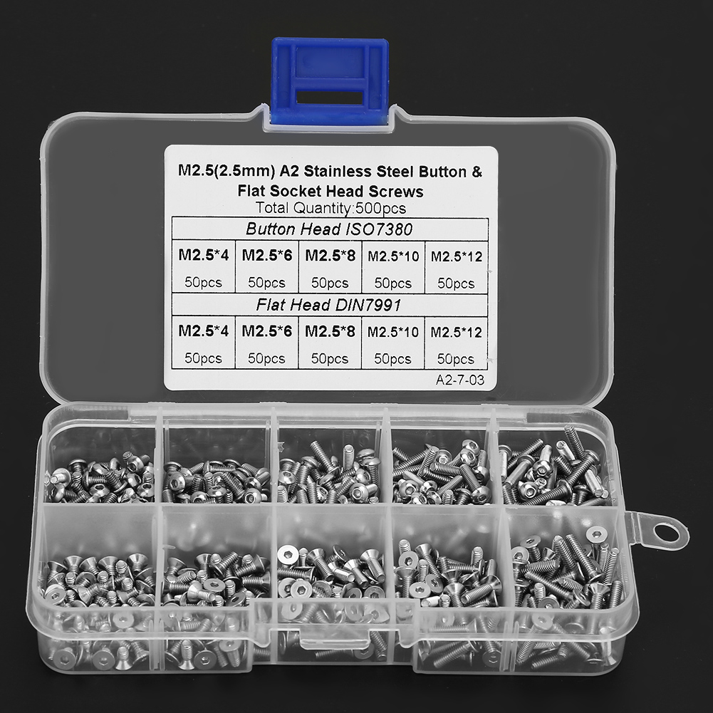500 Stück, 1 Box, M2,54m2,56m2,58m2,510m2,512 Knopf-flachkopf-innensechskantschrauben-set
