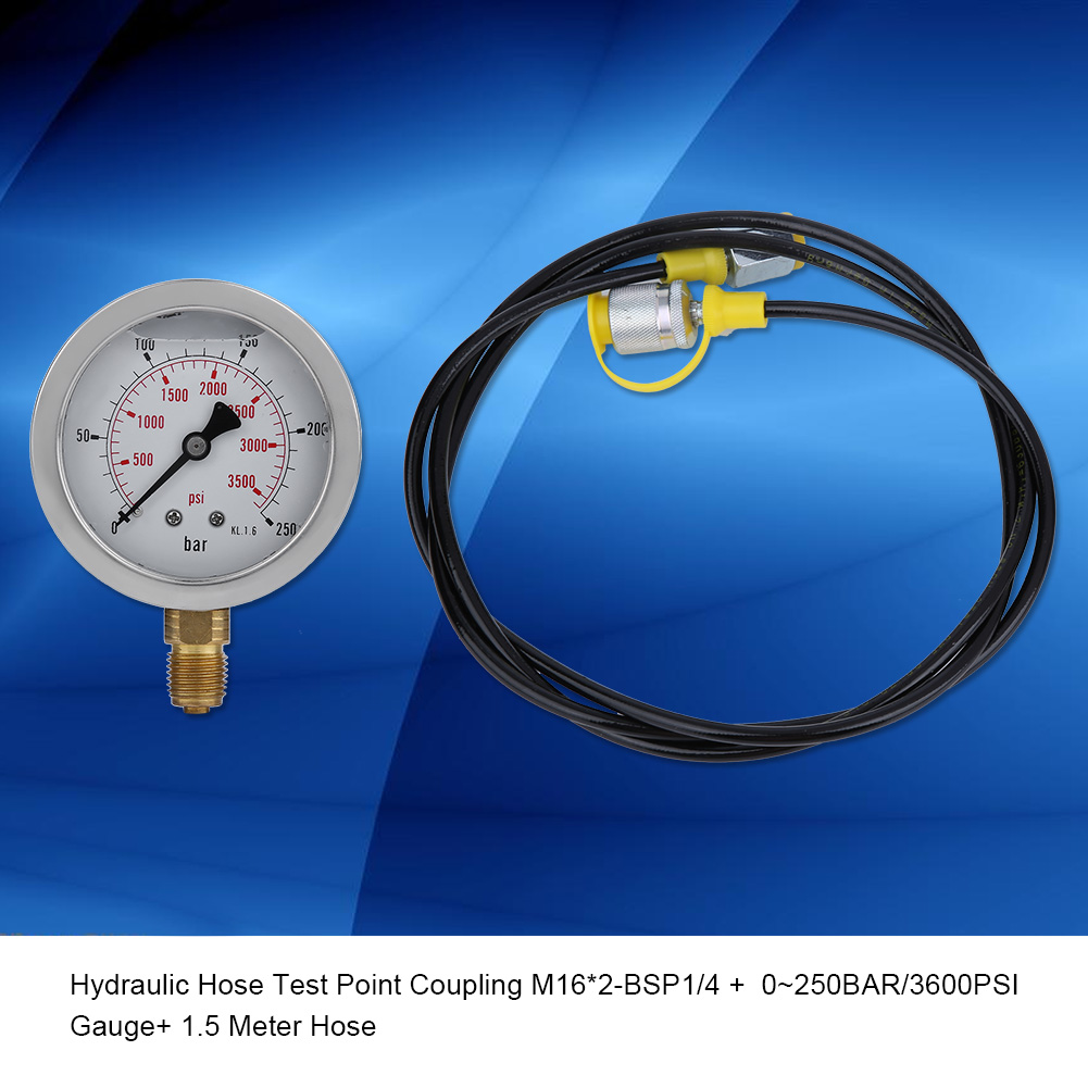 Hydraulikschlauch-prüfanschlusskupplung M162-bsp1/4 + 0250bar 3600psi Manometer 1,5 Meter Schlauch