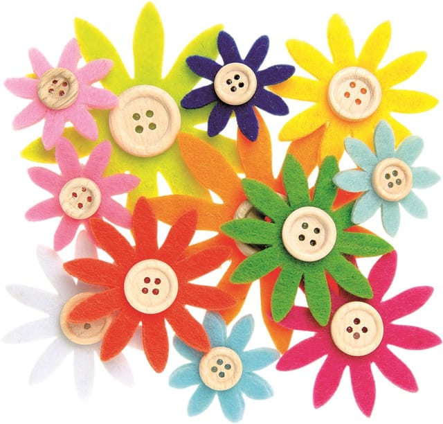 Glorex Filzblumen 12 Stück, 3,5 - 7 cm, bunt, sortiert Kinderbasteln