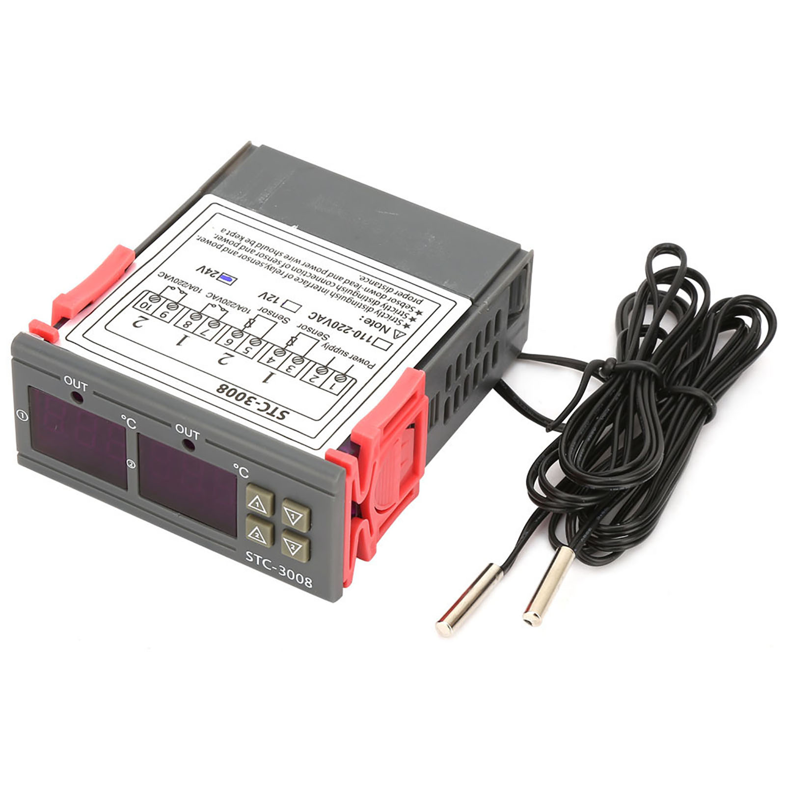 Stc-3008 Digitaler Temperaturregler Mit Dual-display Und Dual-ntc-sonde (dc24v)