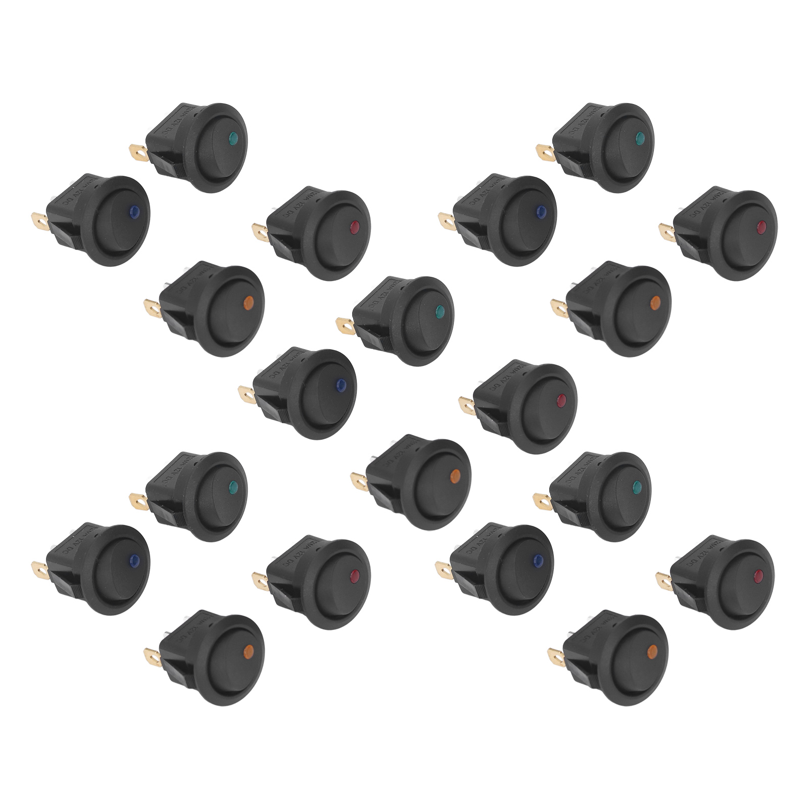 20 Stück 12v Rund-wippschalter Mit Led-beleuchtung, 3-polig, 2-stufig, Spst, Blau, Grün, Gelb, Rot, Kcd1