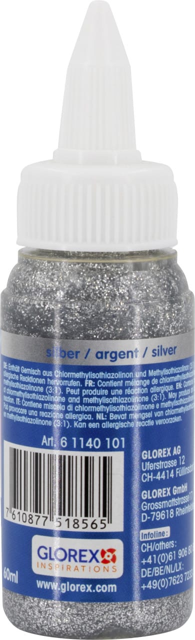 Glorex Glitterglue Flasche Dosierverschluss silber 60 ml Bastelfarben