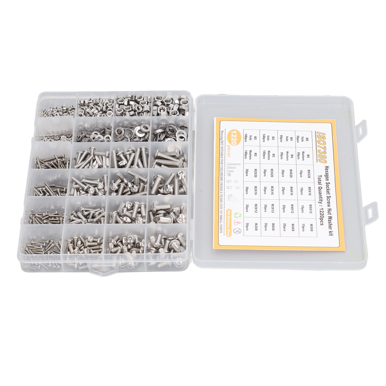 1220-teiliges Set Aus Innensechskantschrauben, Muttern Und Unterlegscheiben Aus Edelstahl 304 Mit Hoher Verschleißfestigkeit, Passend Für M2, M3, M4 Und M5.
