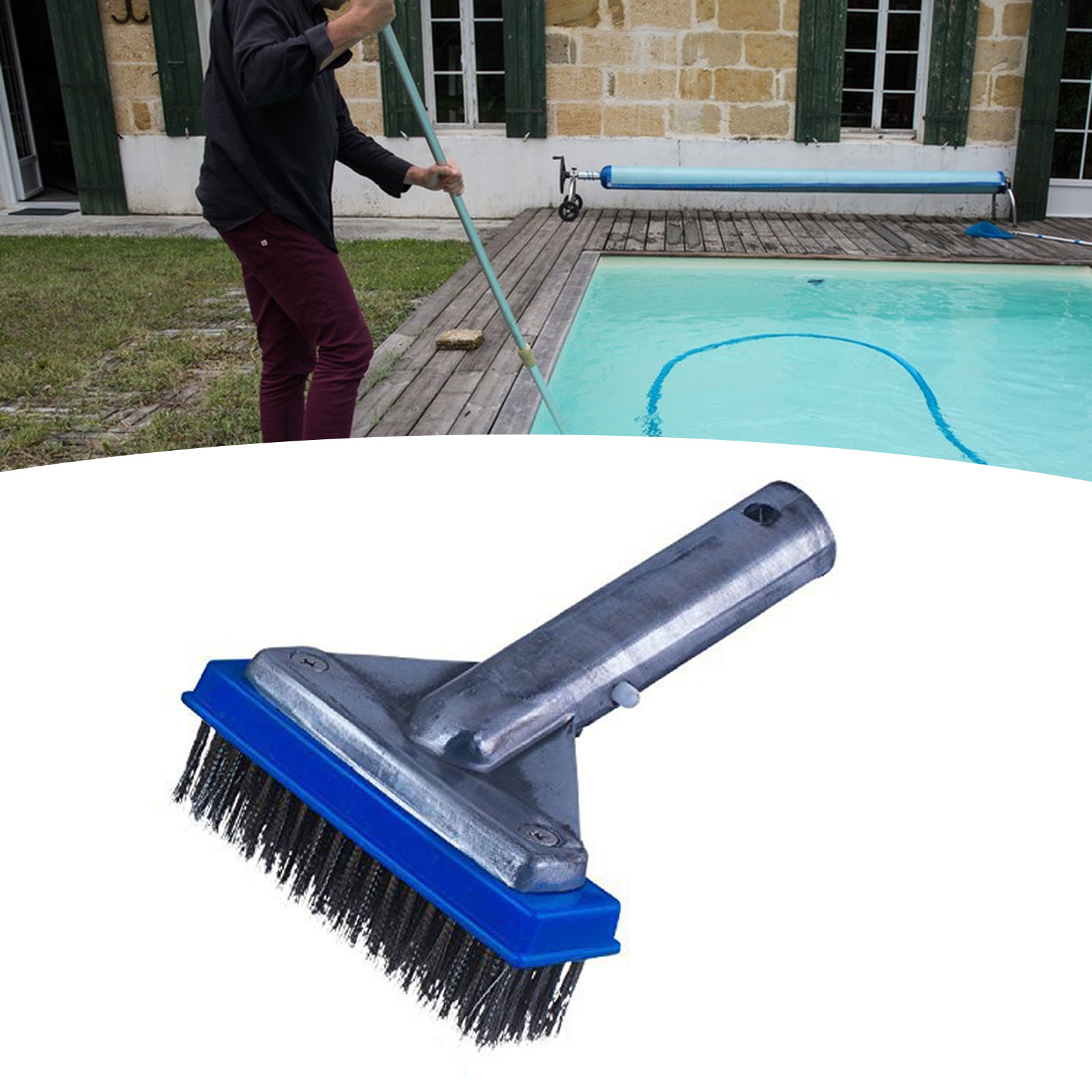 5-zoll-poolreinigungsbürste, Edelstahlborsten, Griff Aus Aluminiumlegierung, Schwimmbadreiniger Für Fliesenböden Und Treppen