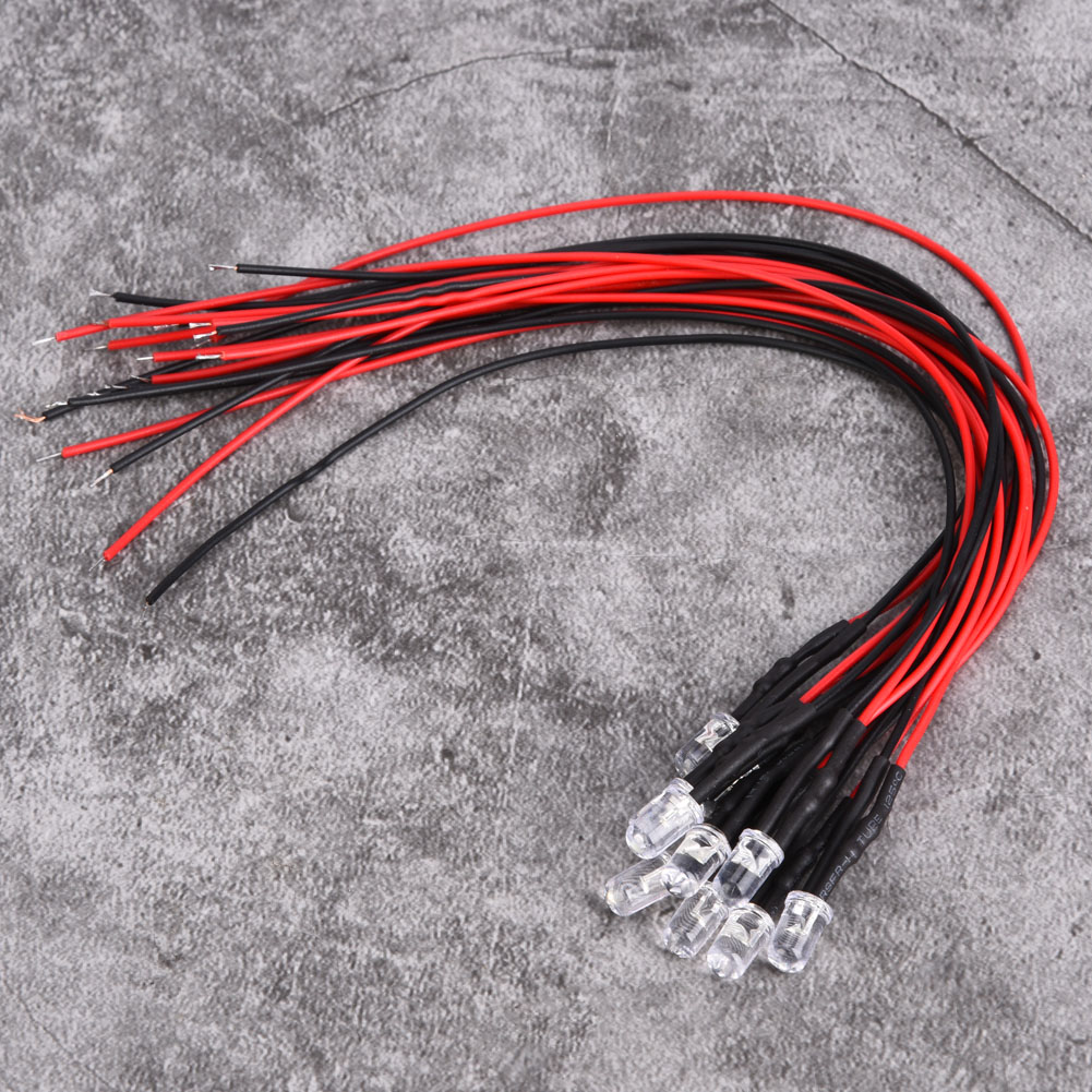 12v Vorverdrahtete Leuchtdioden, 5 Mm, Eisblaue Runde Lampenkopfperlen Mit 20 Cm Kabel, 10 Stück/set