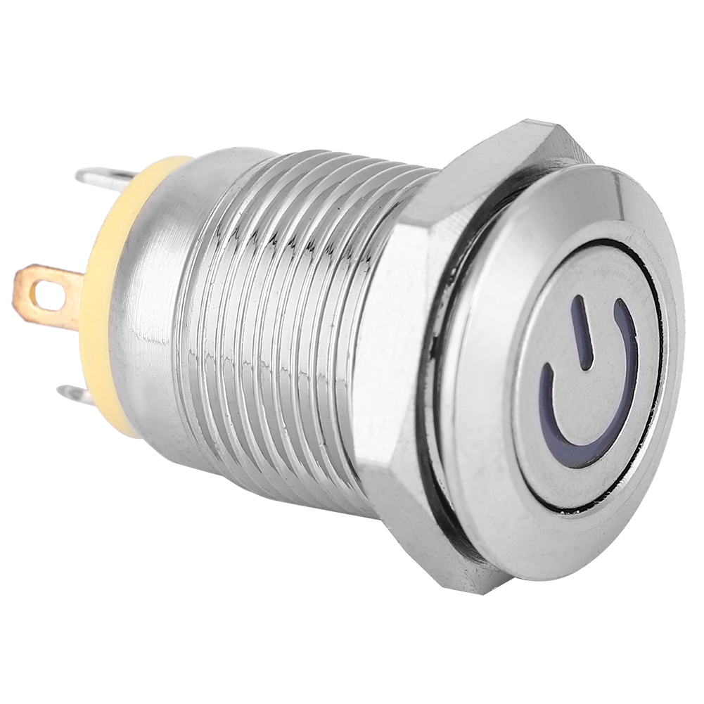 Gelbe Led-leuchte, Wasserdichter Flacher Metall-druckknopf Mit Selbstrückstellung Und Power-symbol, 12 Mm (3 V)