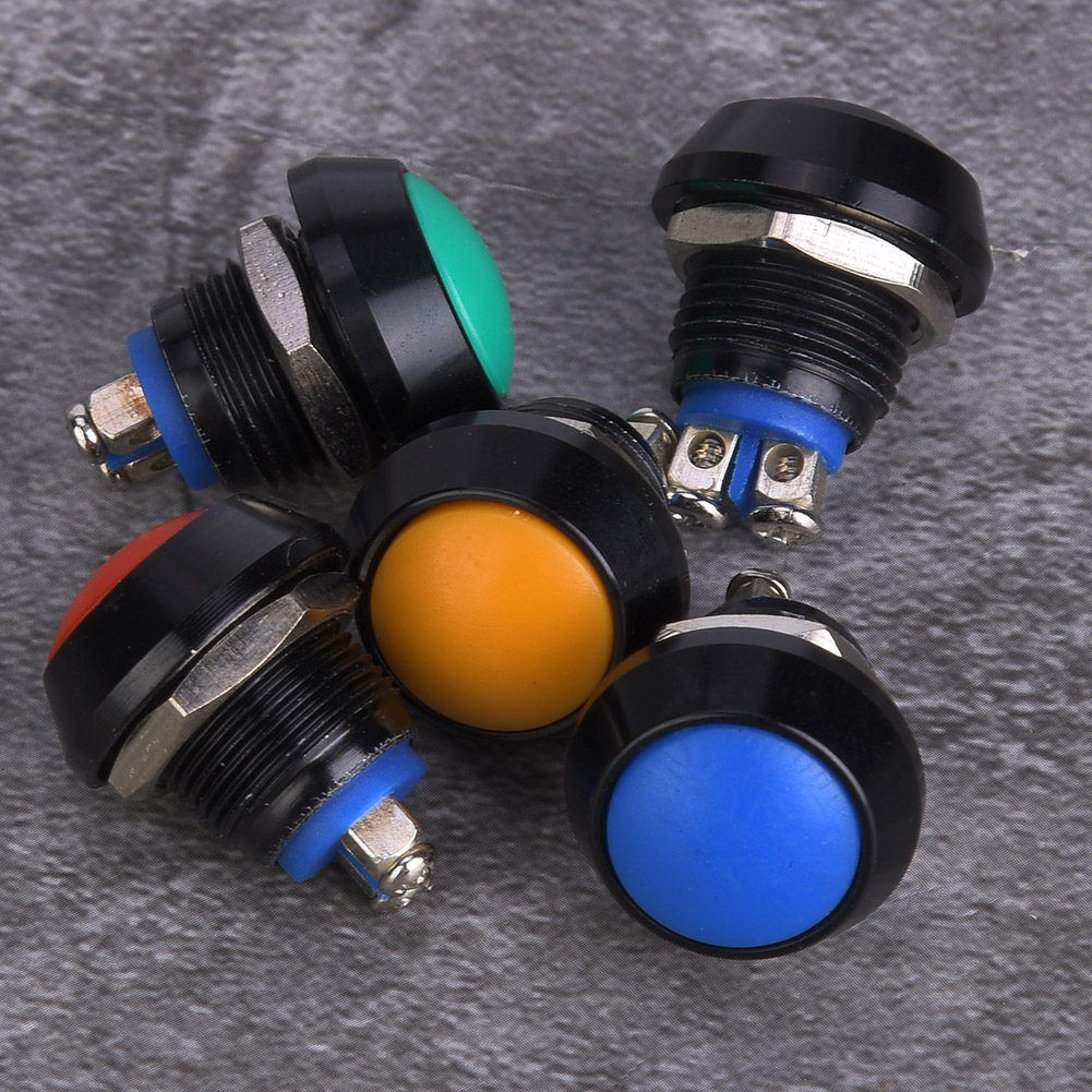 5 Stück Druckknopf-reset-schalter Metall Ip65 12mm 3a/250vac Mit 5 Stück Muttern (rot, Grün, Gelb, Blau, Schwarz)