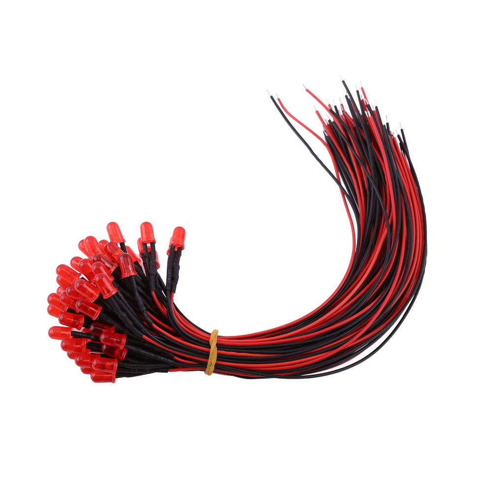 50 Stück Vorverdrahtete Dc12v Diffuse Led-dioden, Mehrfarbiges Licht, 5 Mm, Rot (5)