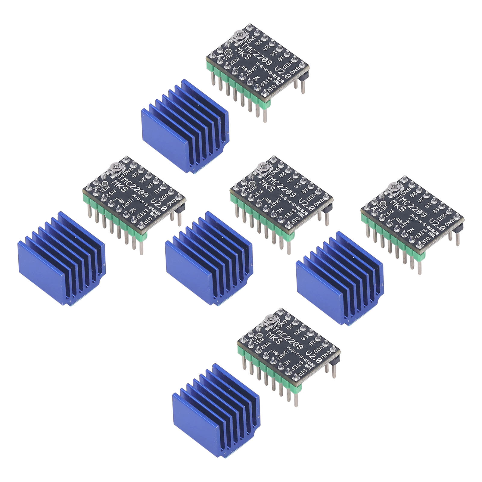 5er-set Schrittmotortreiber-kit, Ultraleises Motortreibermodul Mit Kühlkörper, 5,5–28 V, Mks Tmc2209