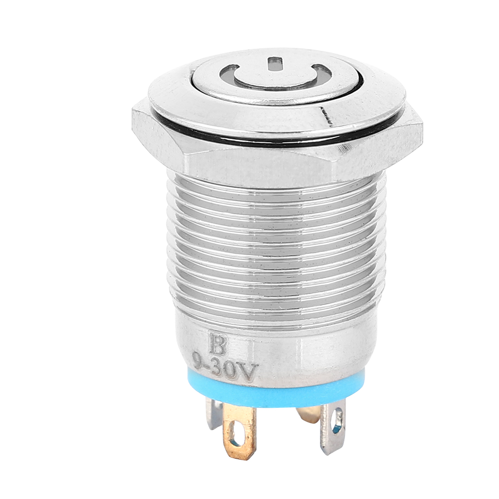 12-mm-metall-tastenschalter Mit Betriebssymbol, Blauer Led-beleuchtung, Selbstrückstellung, 1 Schließer (12 V)