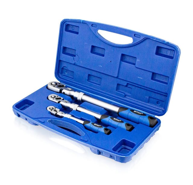 3 tlg Teleskop Gelenk Ratschen 1/4 3/8 1/2 90° Knarre ausziehbar Umschaltknarre Set inkl Felgenschutz Schlagnüsse Nüsse (17 mm / 19 mm / 21 mm) für
