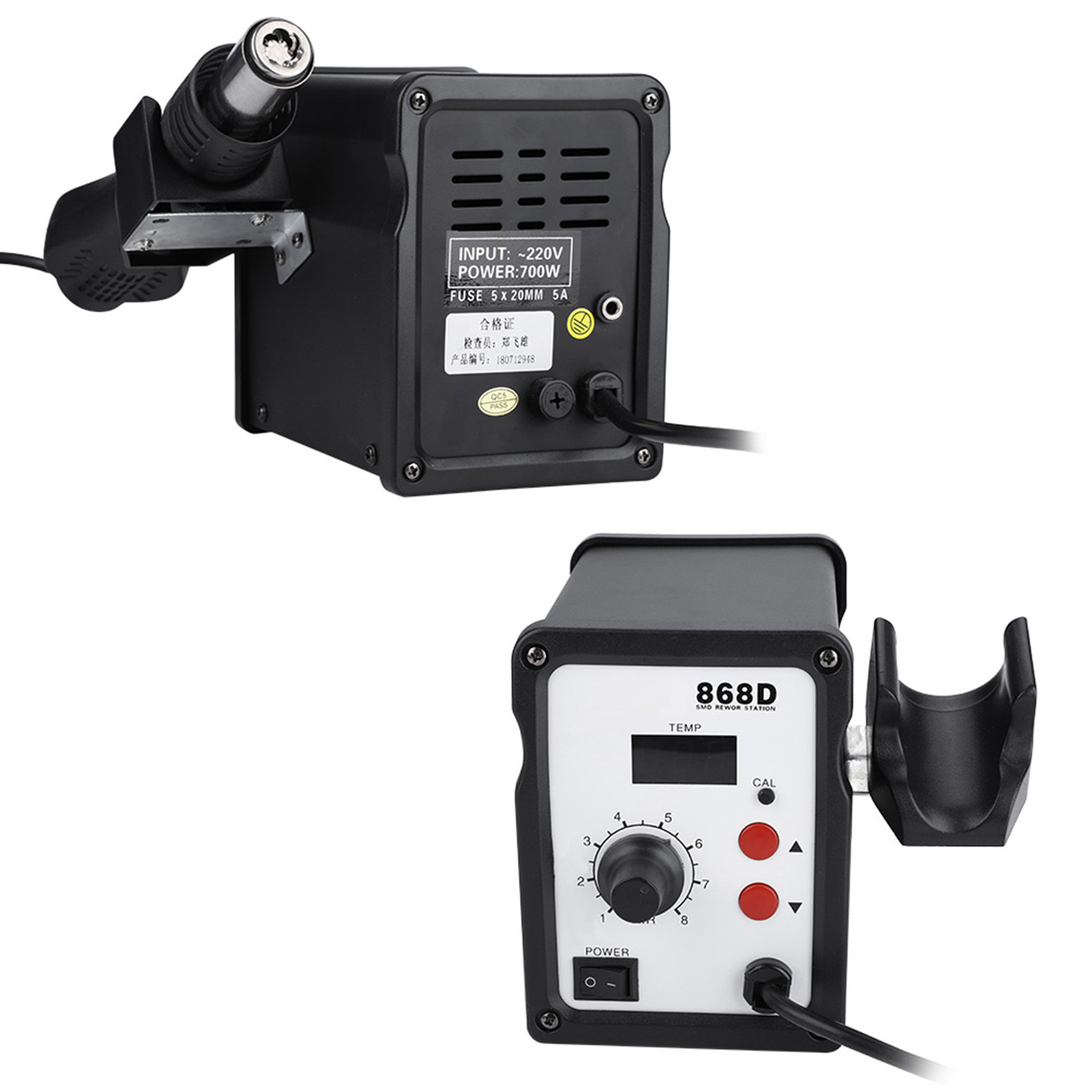 868d 700w Heißluftpistole Mit Digitalanzeige, Rework-station Mit 5 Düsen (eu-stecker 220v)