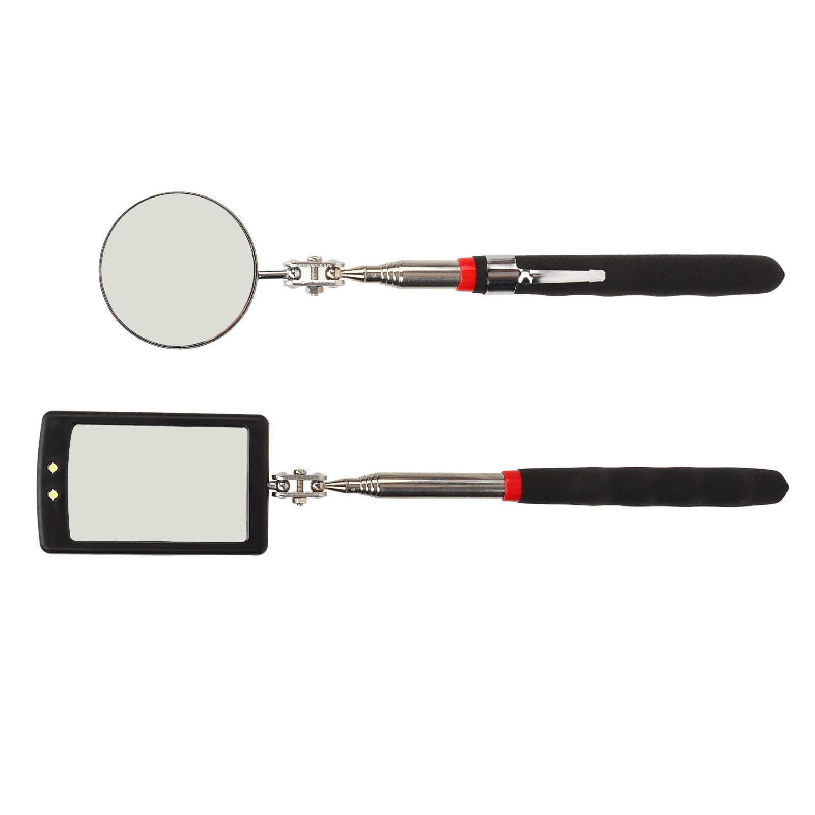 2-teiliges Set Teleskopierbarer Inspektionsspiegel Mit Led-beleuchtung, Flexibel, Einziehbar, Rund Und Quadratisch