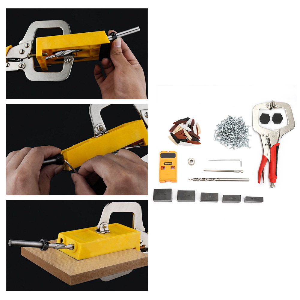 Taschenlochbohrlehren-set, Holzbearbeitungs-bohrführung, Schräglochstanzer-positionierer
