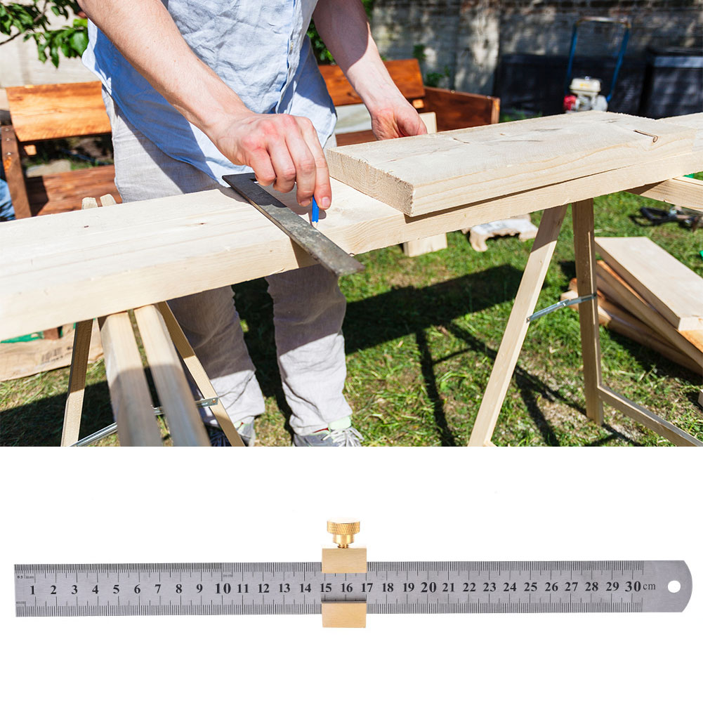 30 Cm Stahllineal Für Holzbearbeitung, Markierungs- Und Messwerkzeug Mit Messing-schiebeblock