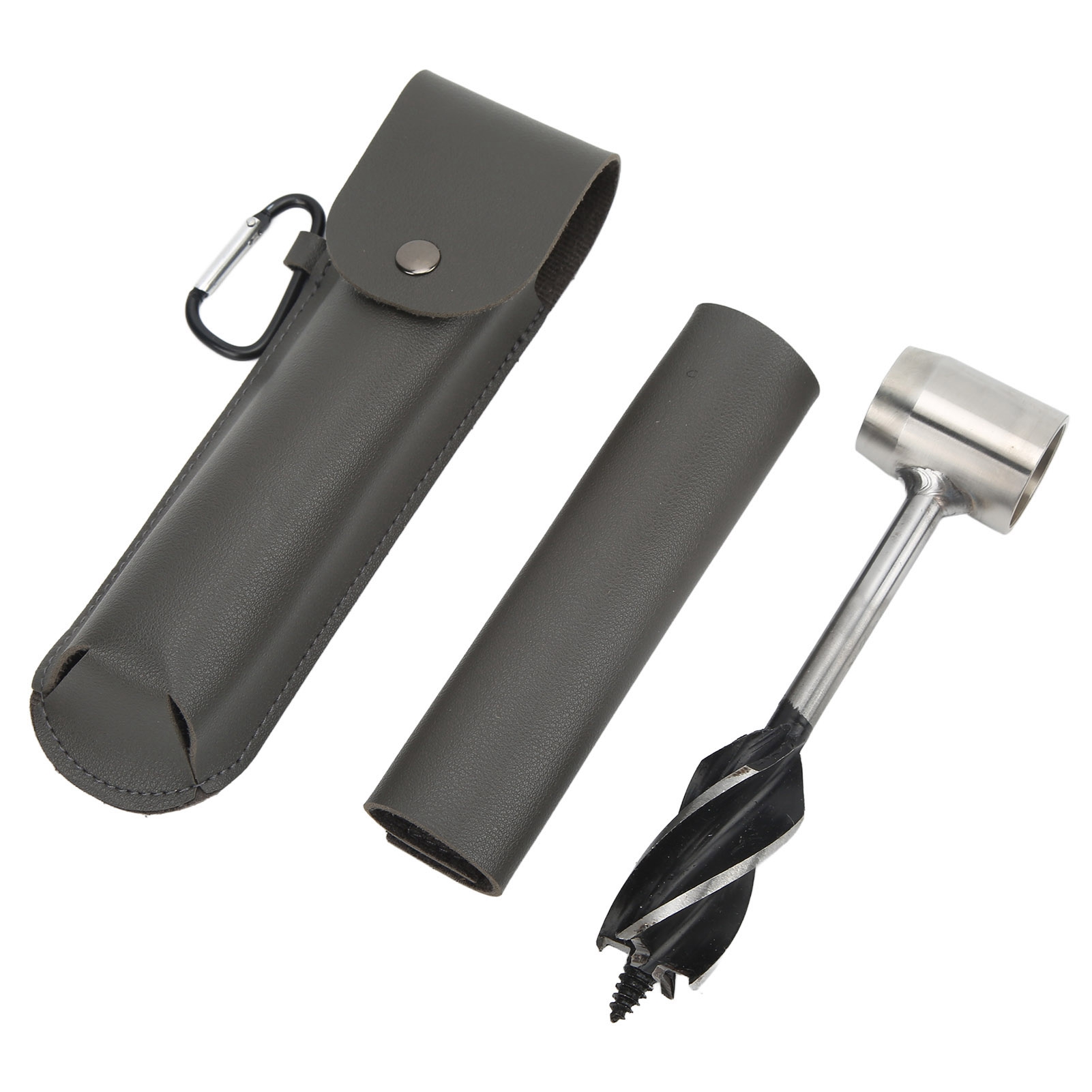 Handbohrer-set Aus Edelstahl, Multifunktionaler, Tragbarer Manueller Holzbohrer Mit Aufbewahrungstasche, Graue Pu-ledertasche Und Holster