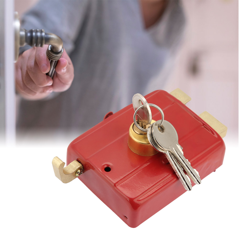Hochbelastbares Sicherheitsschloss Mit Riegel Und Schlüsseln Für Haustüren, Rot