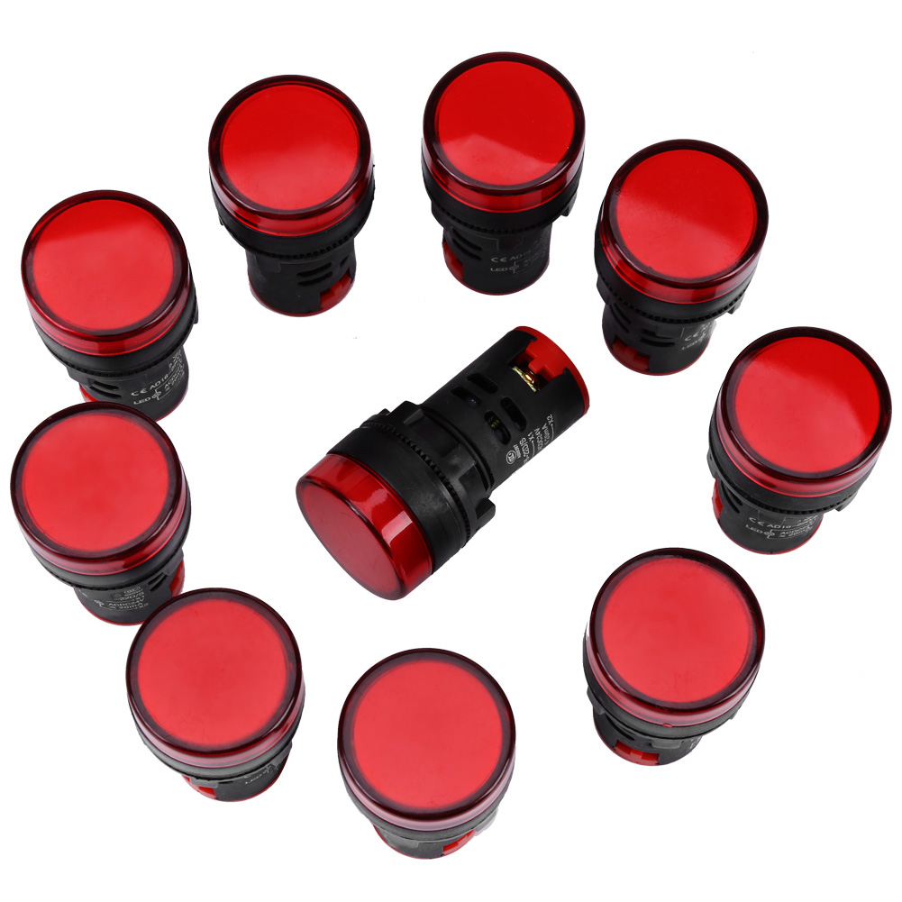 10 Stück Ac/dc 24v 22mm Gewinde Led Elektronische Kontrollleuchte (rot)