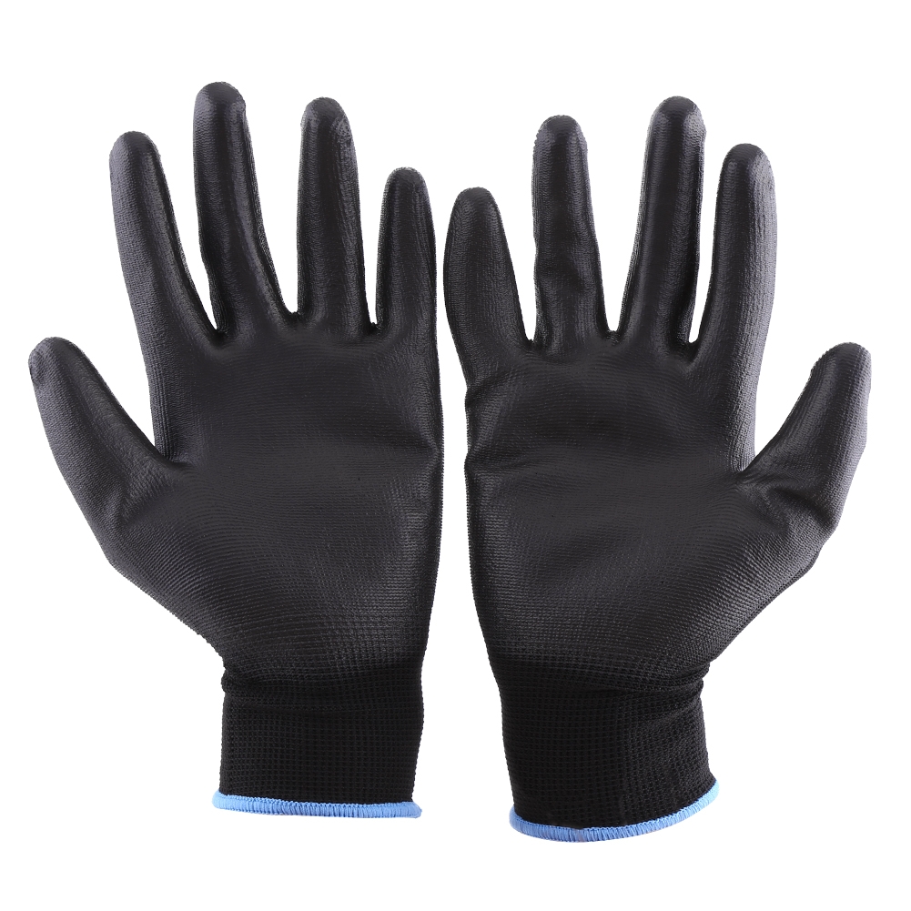 Schwarze Arbeitshandschuhe Mit Pu-sicherheitsbeschichtung, Handfläche, Grip Protect, 12 Paar (l)
