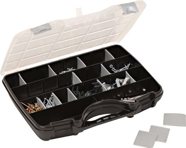 Raaco - Sortimentskasten B460xT350xH81mm max. 25 Fächer 21 lose Trennwände transparent schwarz