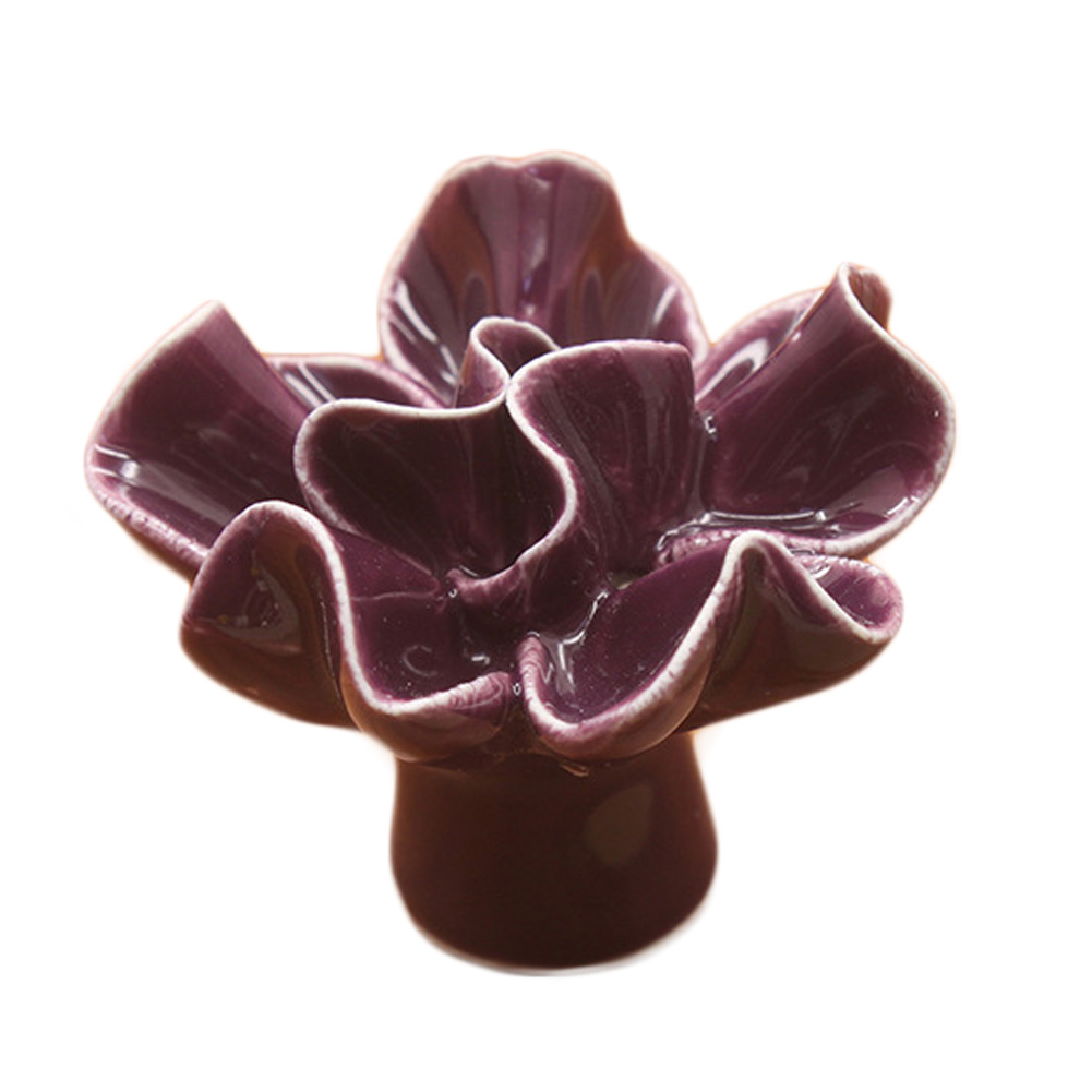 Türknauf Aus Keramik In Blumenform, Schubladen-, Schrank- Und Kleiderschrankgriff (lila)