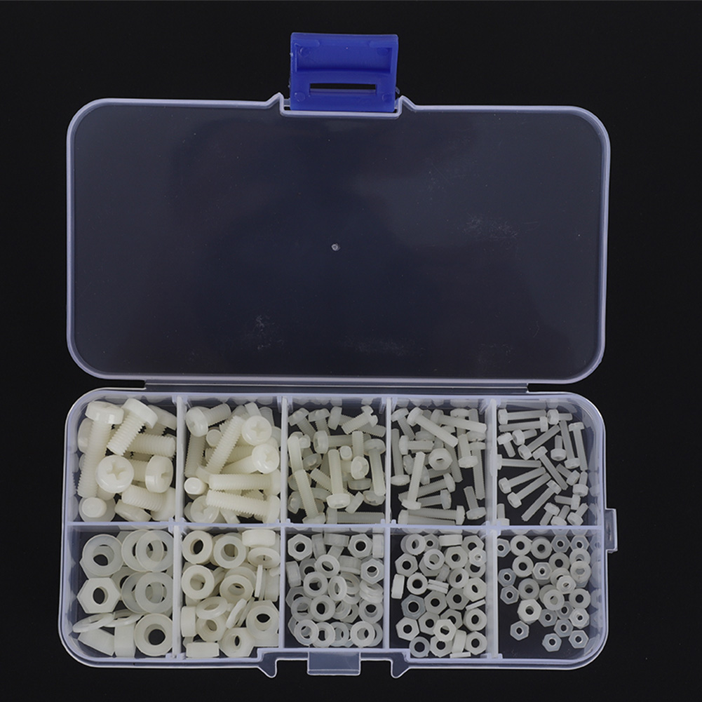 270-teiliges Sortiment An Nylon-schraubenmuttern Und Unterlegscheiben (m2/m2,5/m3/m4/m5), Weiß