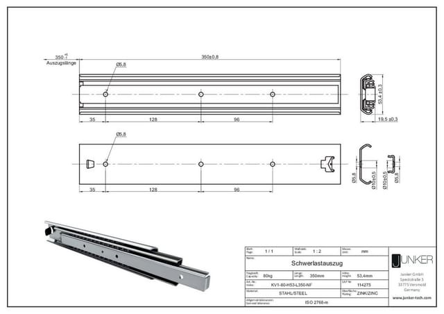 So-tech - Vollauszug belastbar bis 80 kg Länge 350 mm Teleskopauszug Schubladenauszug Schubladenschiene KV1 von junker