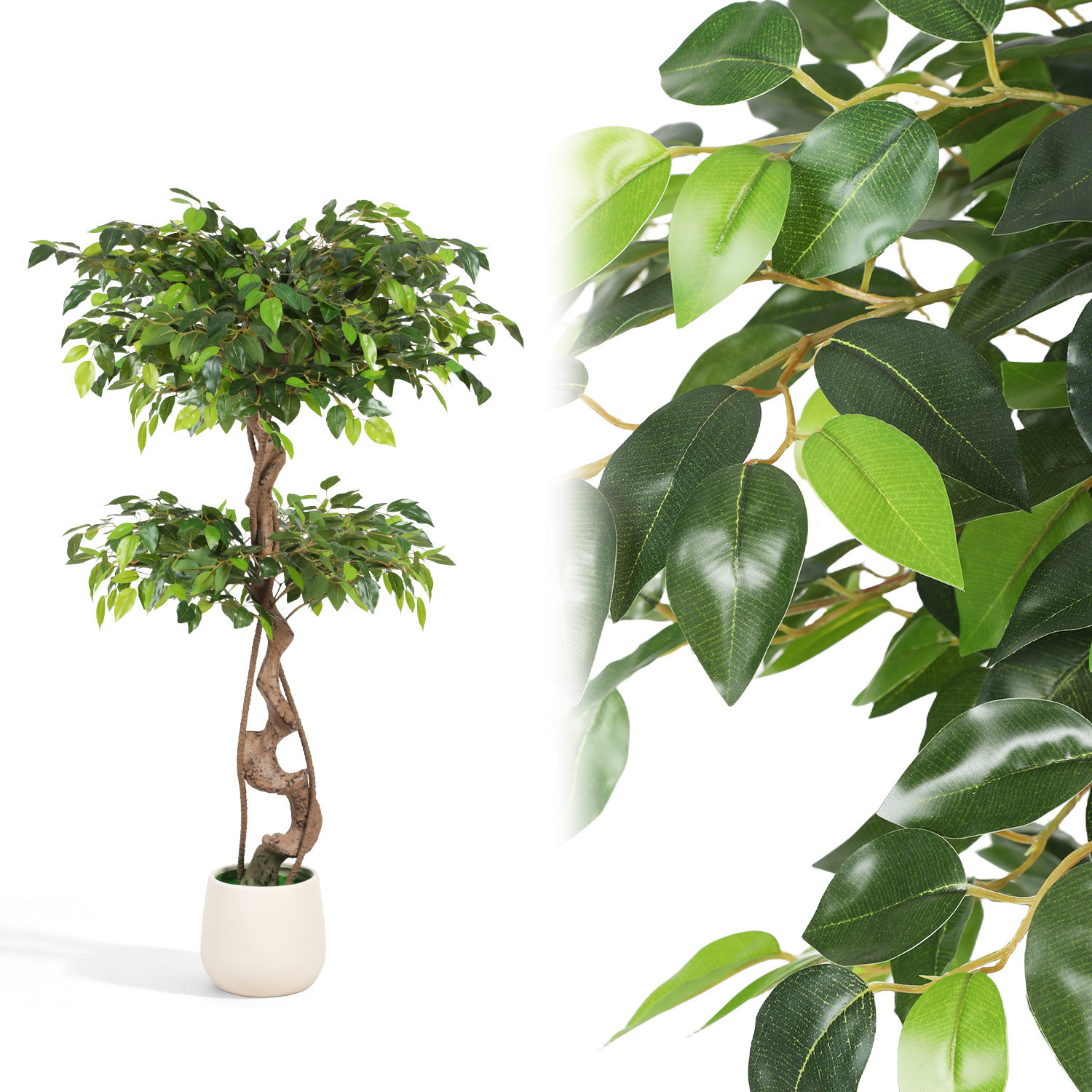 Jiubiaz Ficus Kunstpflanze 120 Cm, Ohne Gießen, Schneiden Oder Düngen