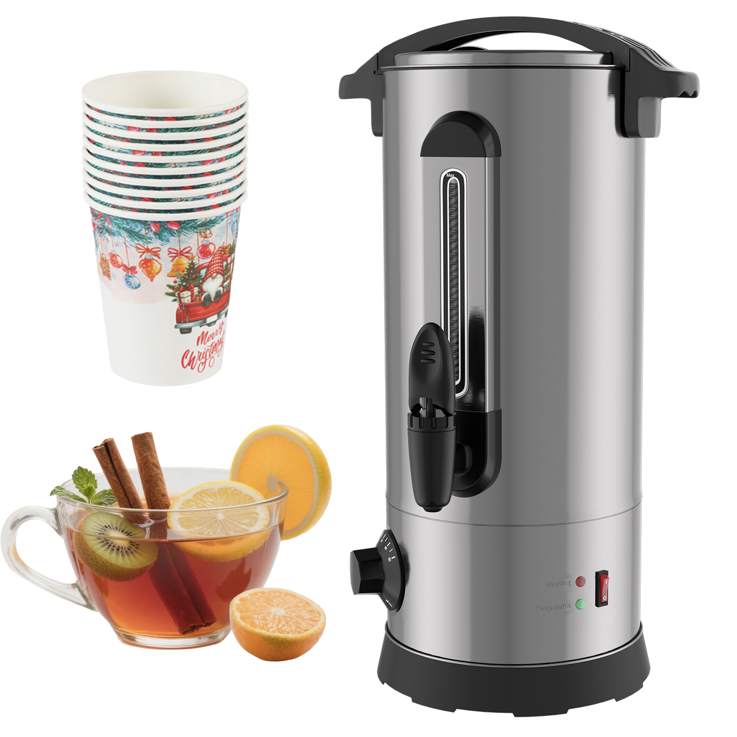 Jiubiaz Distributeur De Boissons Chaudes 10 L, 1500 W, Inox Noir, Thermostat 30–95 °c, Robinet Et Indicateur De Niveau