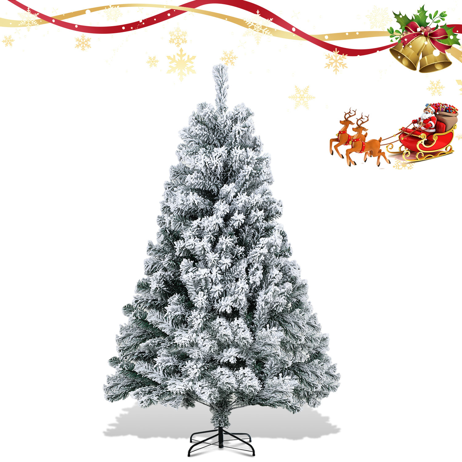 Jiubiaz 150cm Künstlicher Weihnachtsbaum Mit Schnee, Inkl. Metallfuß Mit 550 Spitzen Pvc Nadeln, Christbaum Tannenbaum Pvc, Weiß