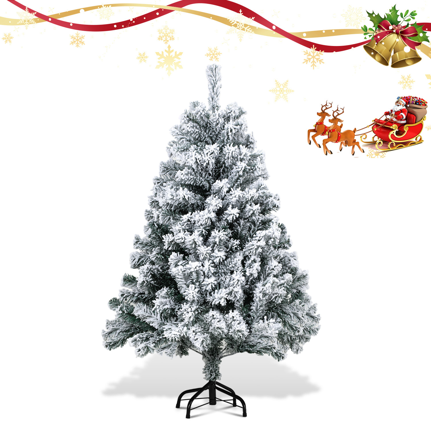 Jiubiaz 120cm Künstlicher Weihnachtsbaum Mit Schnee, Inkl. Metallfuß Mit 340 Spitzen Pvc Nadeln, Christbaum Tannenbaum Pvc, Weiß