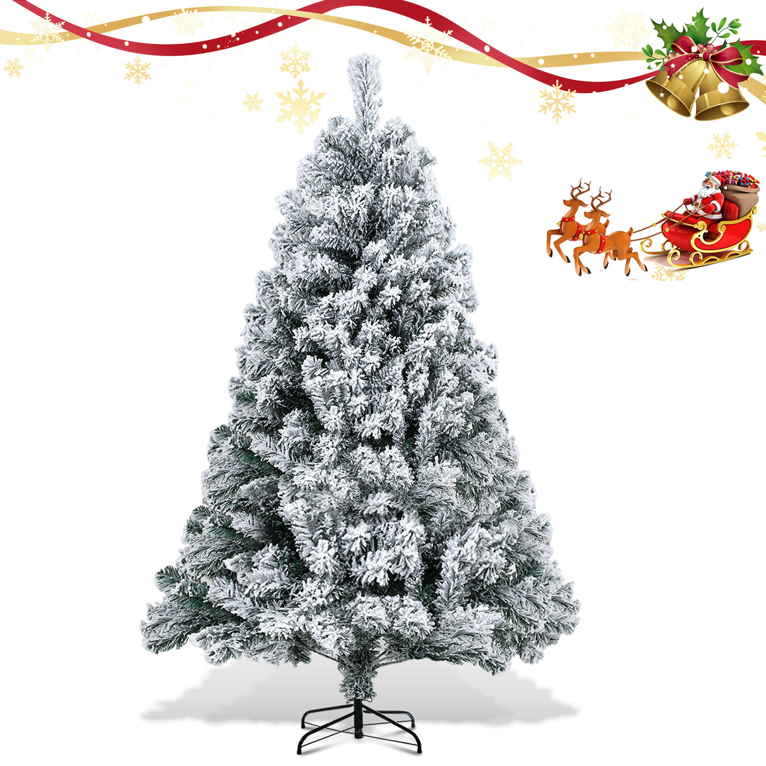 Jiubiaz 180cm Künstlicher Weihnachtsbaum Mit Schnee, Inkl. Metallfuß Mit 860 Spitzen Pvc Nadeln, Christbaum Tannenbaum Pvc, Weiß