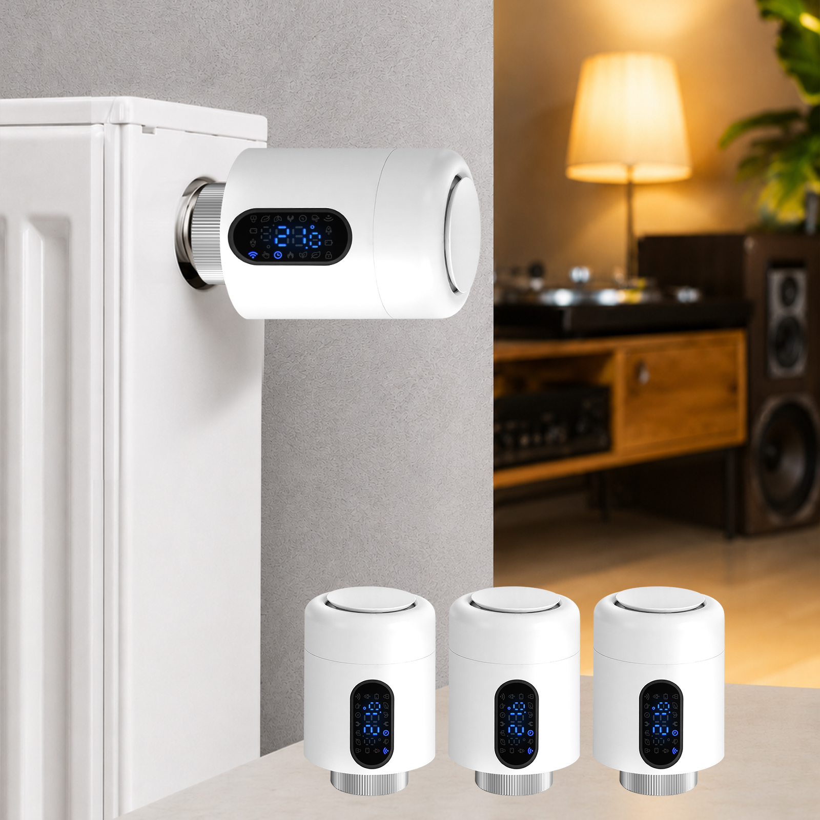 Jiubiaz Smartes Heizkörperthermostat Wifi, App-steuerung, Smart Life/tuya, 7 Ventiladapter Je Thermostat, Weiß, 3er-set