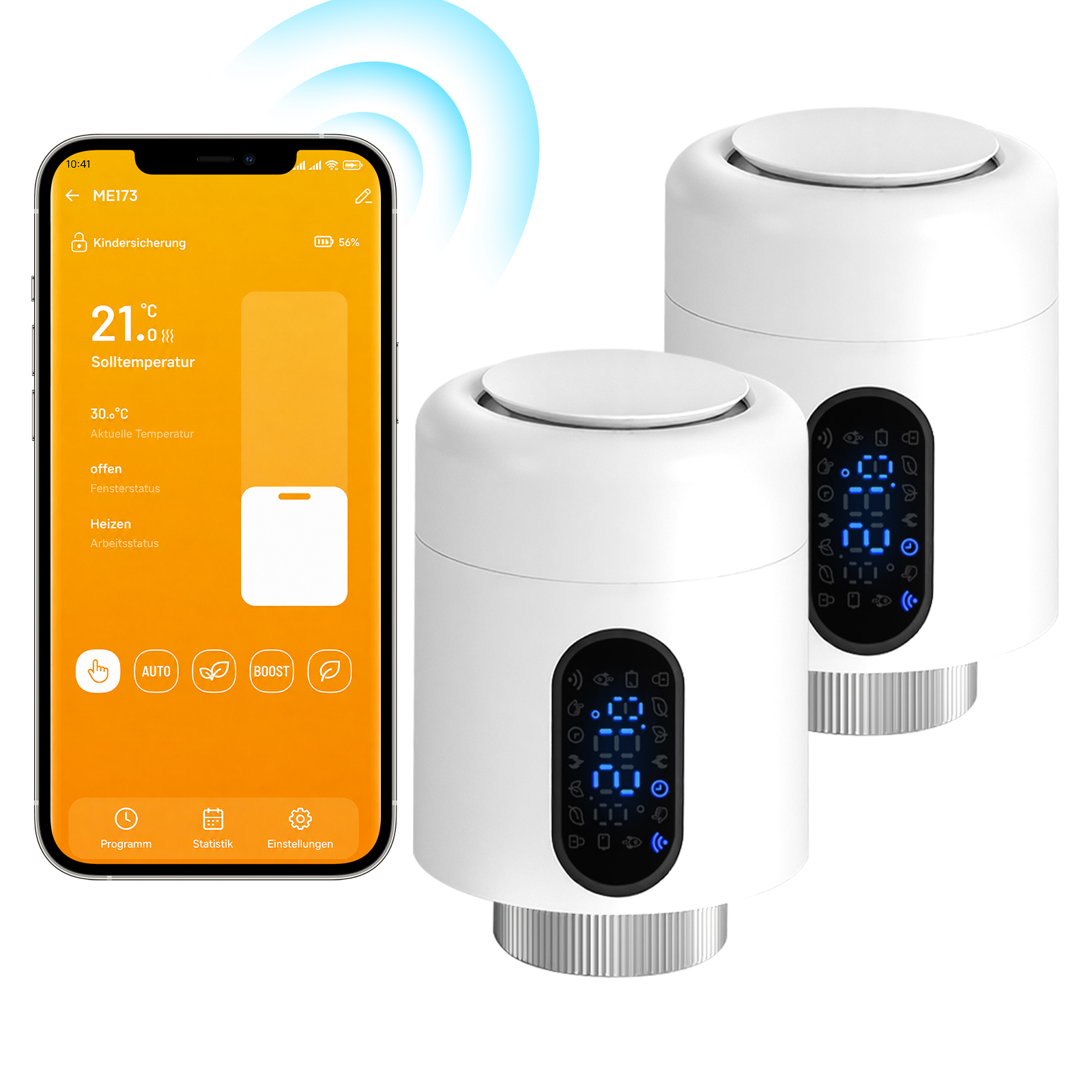Jiubiaz Smartes Heizkörperthermostat Wifi, App-steuerung, Smart Life/tuya, 7 Ventiladapter Je Thermostat, Weiß, 2er-set