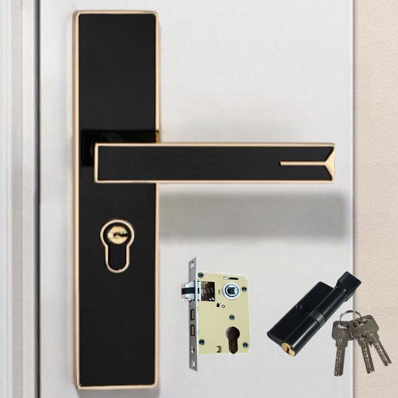 Türgriff In Mattschwarz, Mechanisches Schloss Aus Aluminiumlegierung Für Den Innenbereich, Türgriff Für Schlafzimmer, Türbeschlag-set In Schwarz
