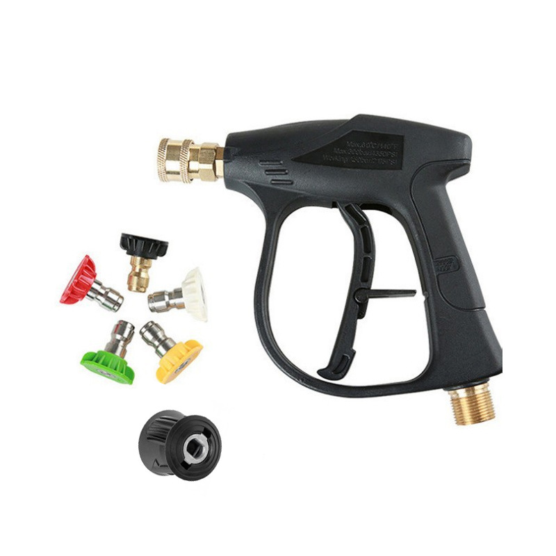 Hochdruck-sprühpistole (kurze Ausführung, Nenndruck 4350 Psi) Mit Lanze, Kupferanschlüssen Und Farbcodierten Düsen (5 Varianten) Inkl. Kärcher-kompatiblem Adapter Und 5 Düsen – Ideal Für Autowäsche Un
