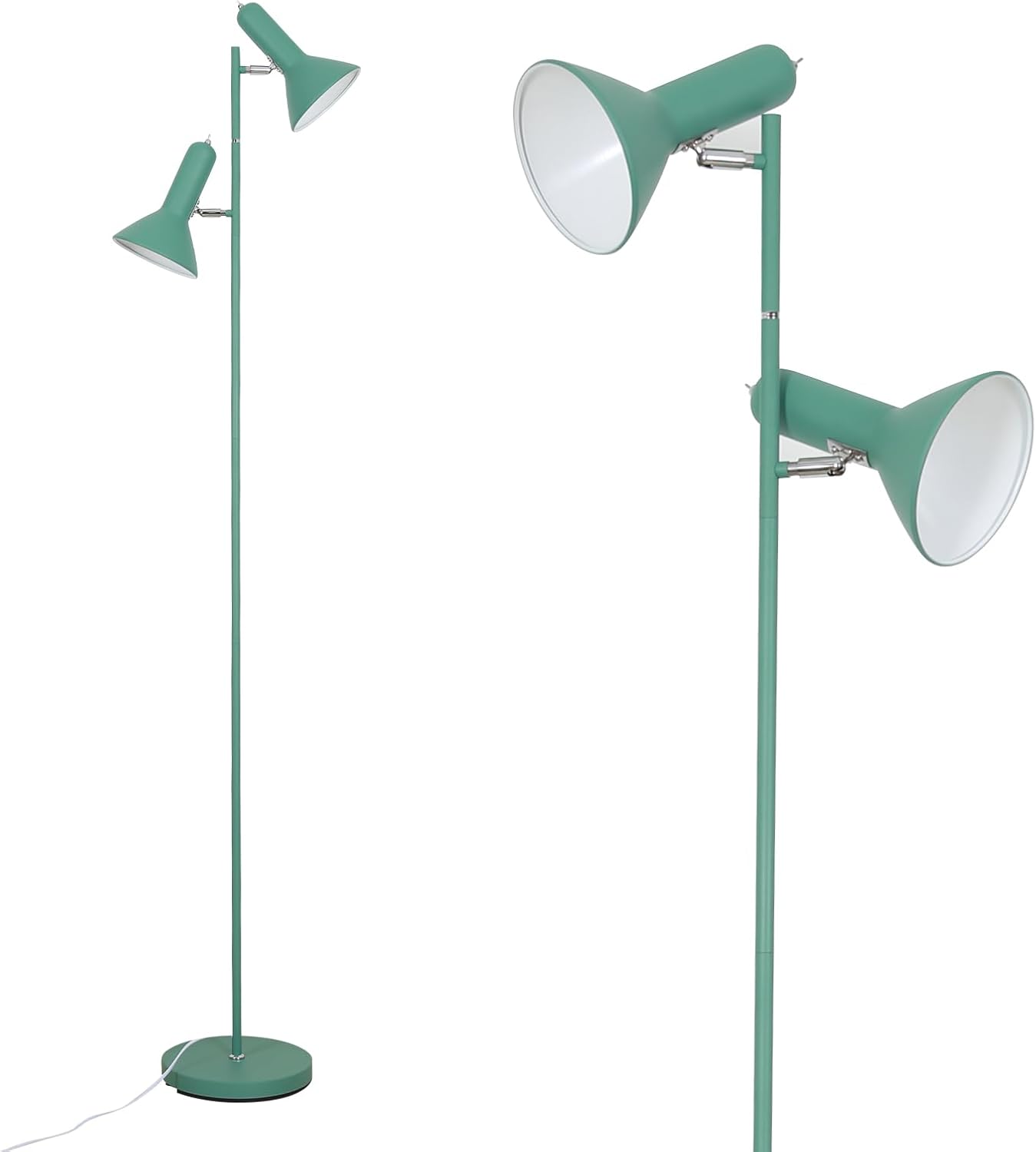 Stehleuchte Wohnzimmer – Grün, E27 2x Max. 60w, Leselampe Vintage Industrial, Höhe 171cm, Metall Standleuchte Für Sofa, Schlafzimmer, Büro (ohne Leuchtmittel)
