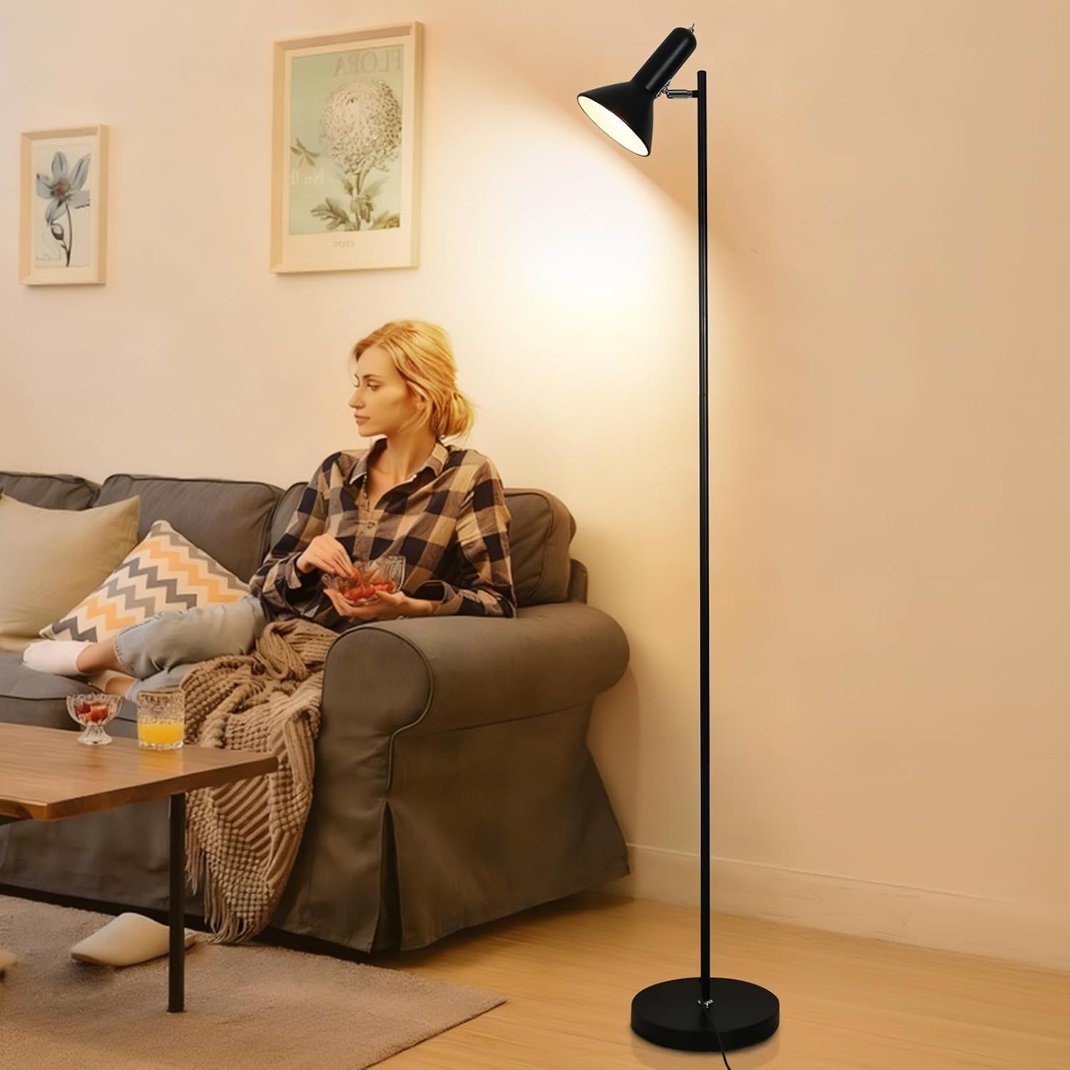 Leselampe Stehlampe Vintage Schwarz – Industrial Stehleuchte Wohnzimmer, E27 Fassung Max. 60w, Höhe 161 Cm, Metall Standleuchte Für Sofa, Büro, Drehbar + Schieber-schalter (ohne Leuchtmittel)