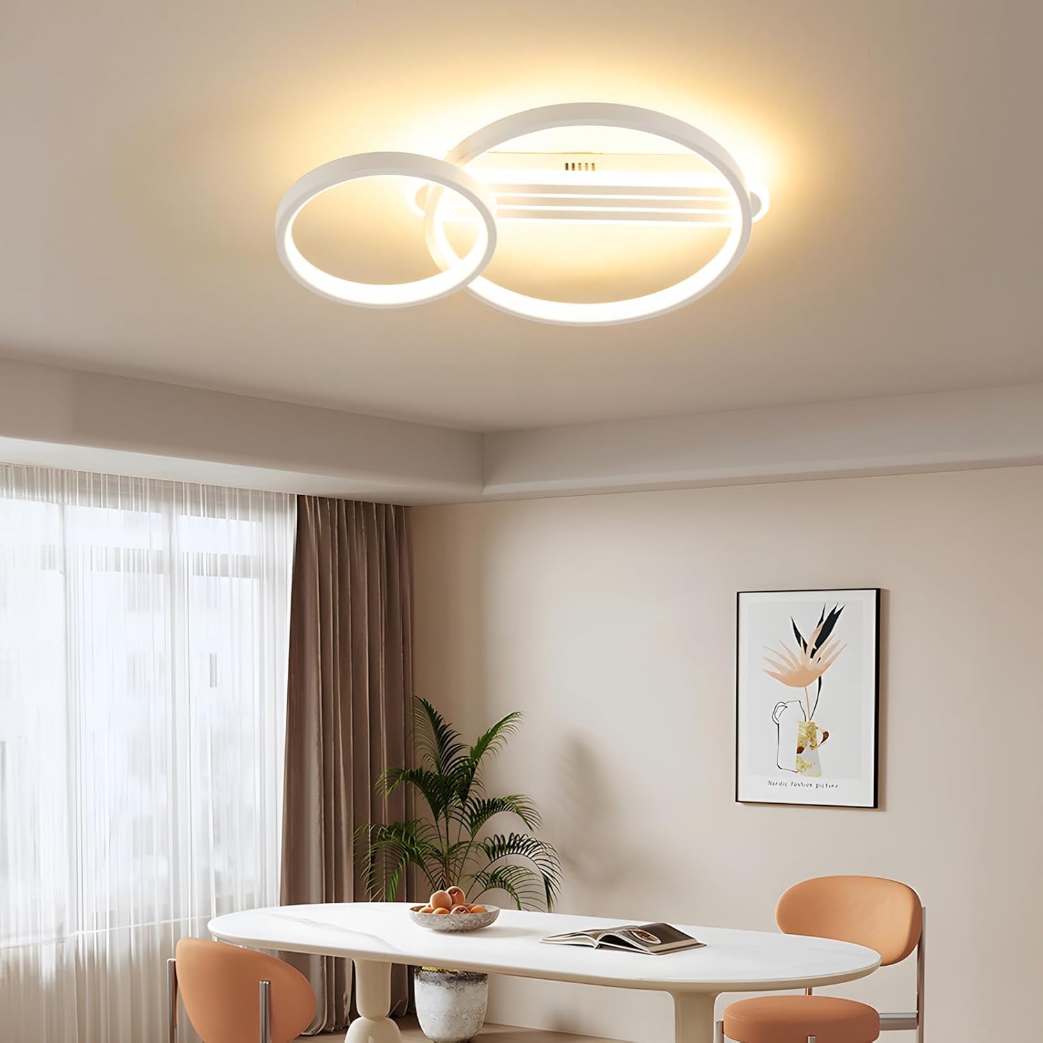Led Deckenleuchte Wohnzimmer 50cm, 36w Dimmbar Mit Fernbedienung, 2-ringe Design Diy Schwenkbar, Nachtlicht + Memory-funktion, Modern Für Schlafzimmer Esszimmer Büro – Weiß