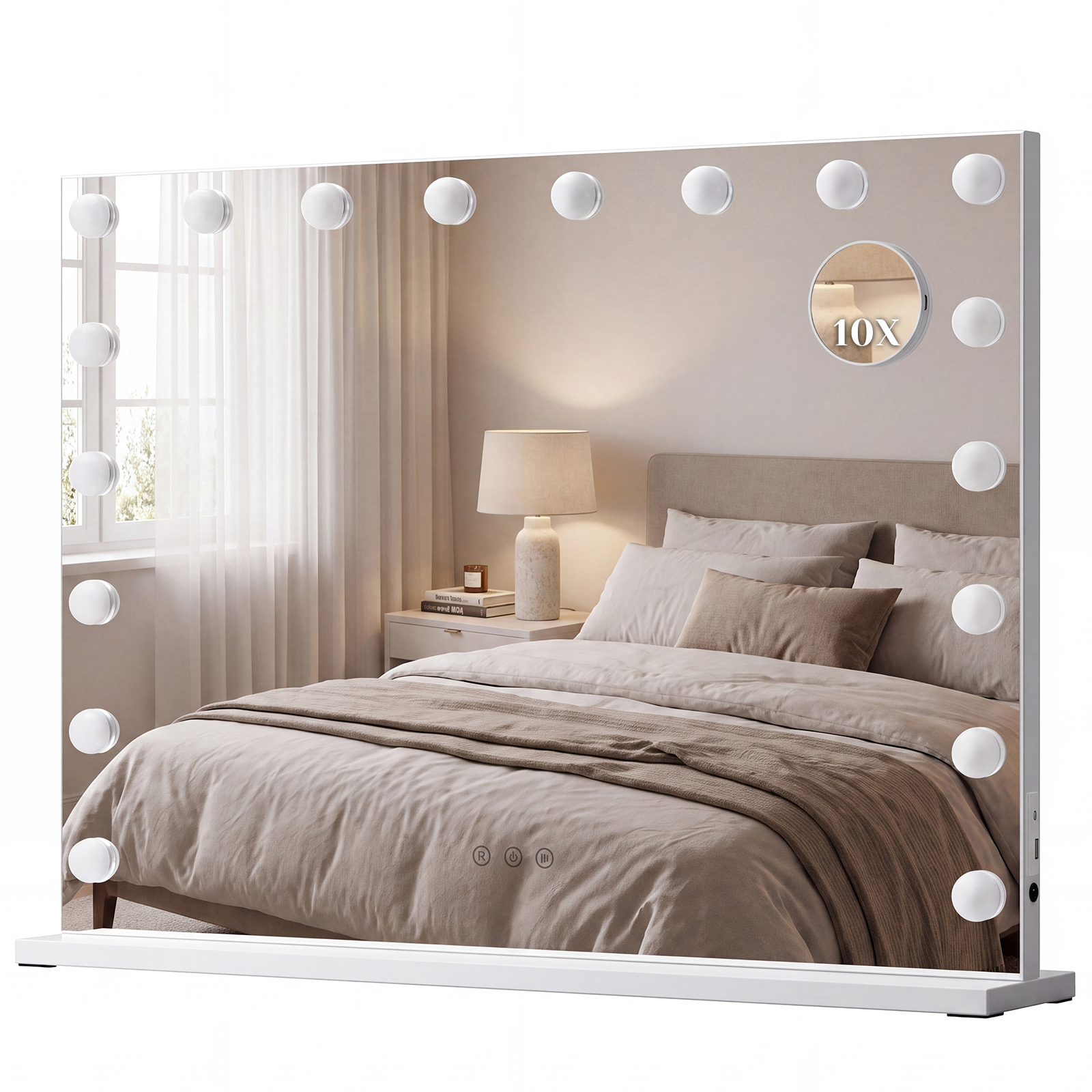 Led Schminkspiegel 80x60 Cm – Hollywood Spiegel Kosmetikspiegel Mit Beleuchtung, 3 Lichtfarben Dimmbar, Abnehmbare 10-fach Vergrößerung, Tisch- & Wandspiegel, Weiß