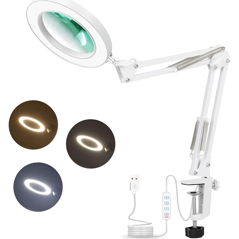 Vergrößerungs-schreibtischlampe Mit Verstellbarem Schwenkarm, 64 Leds, Große Vergrößerungslampe Mit 3 Farbmodi Zum Lesen, Für Den Schreibtisch, Zum Basteln Oder Für Die Werkbank