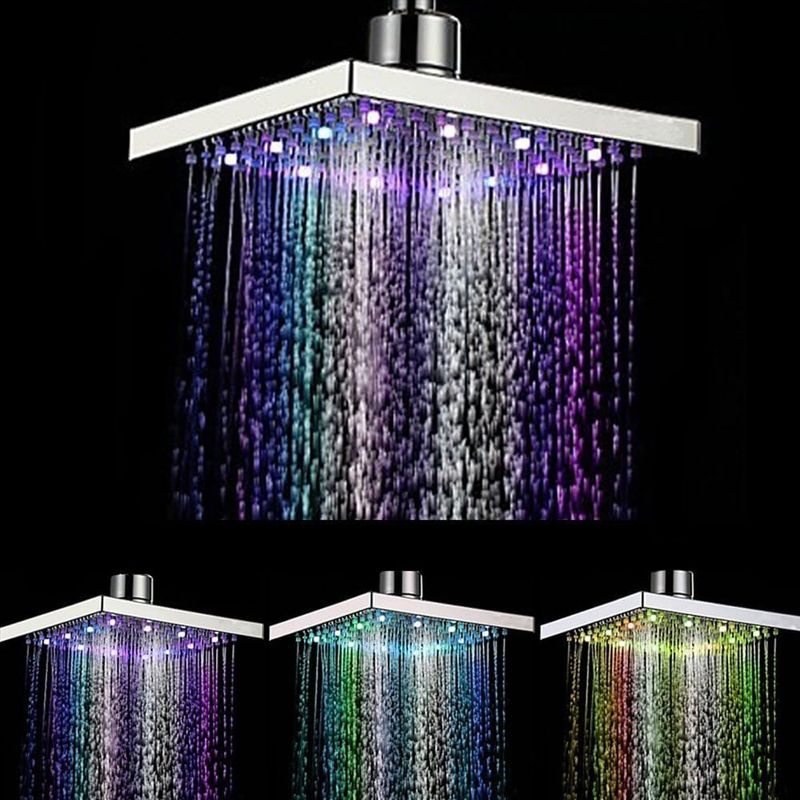 Quadratischer Led-duschkopf Mit 7-farbigem Wasserstrahl, 8 Zoll, Abs-chrom-finish, 12 Leds Für Das Badezimmer