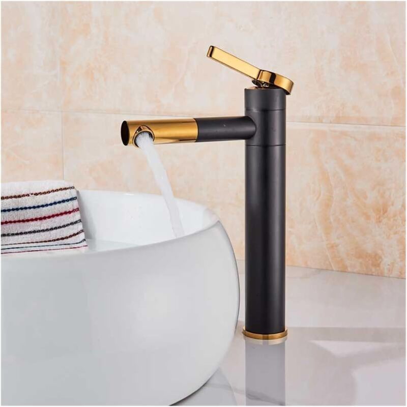 Schlichte Und Moderne, Zylindrische Waschtischarmatur In Schwarz-gold, 30 Cm