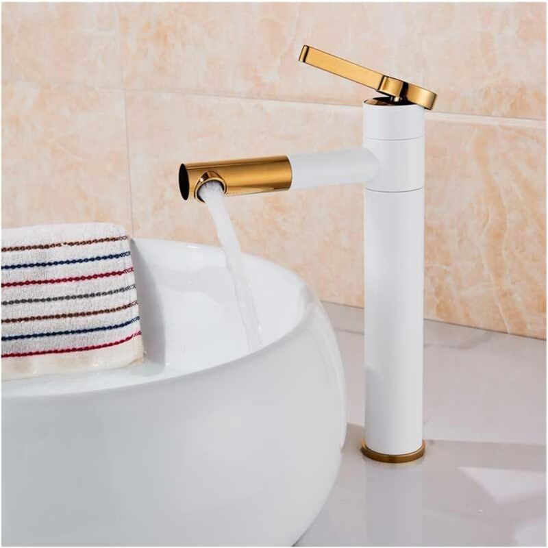 Schlichte Und Moderne, Zylindrische Waschtischarmatur In Schwarz, Mischbatterie – Weiß-gold, 30 Cm